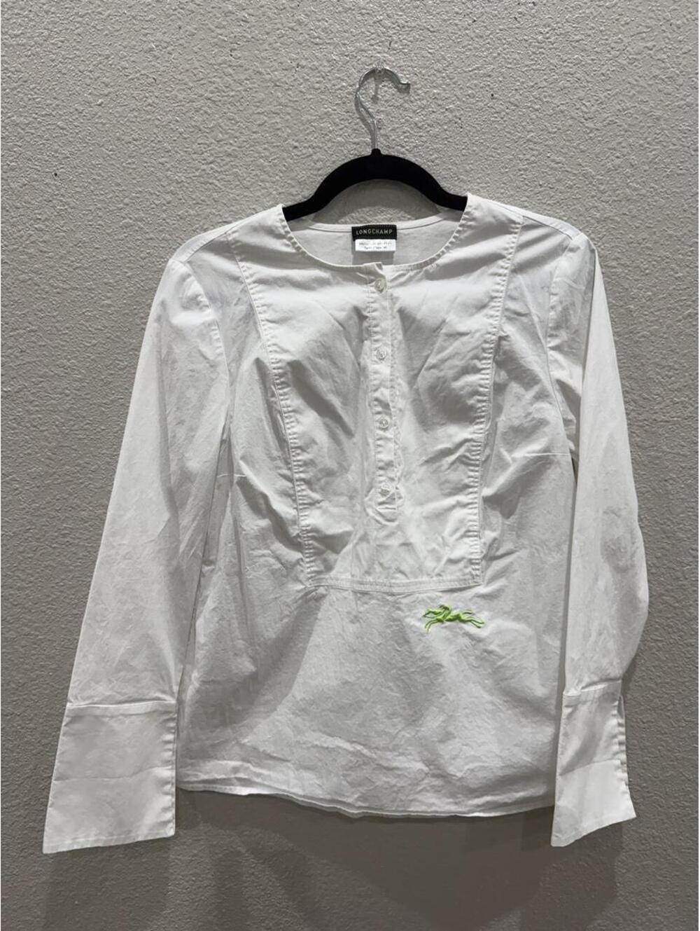 Longchamp Collarless Long-sleeve Cotton Blouse | US 6